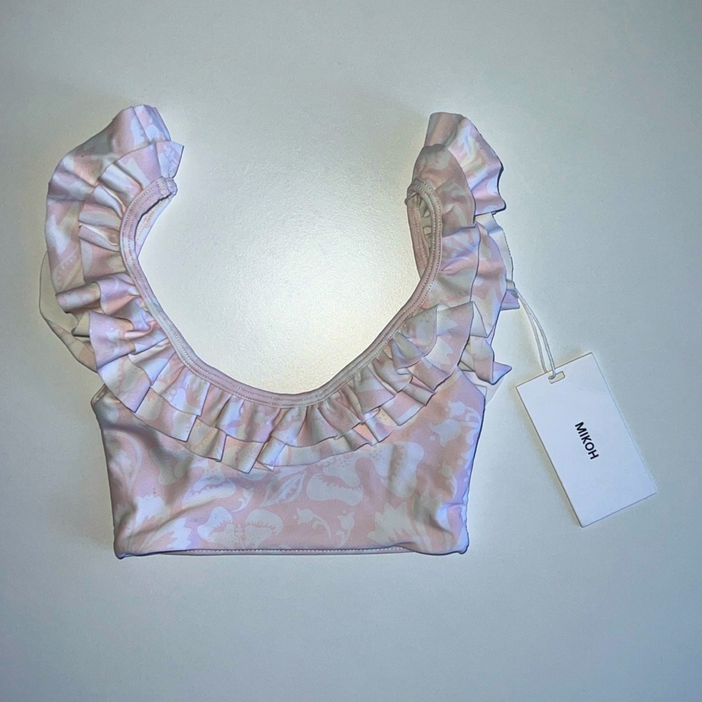 MIKOH MINI Havana Top Scoop Ruffle Top in Luau Cloud Pink NWT